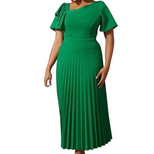 AOMEI - Medium Spring Asymmetrical Green Pleated Dress